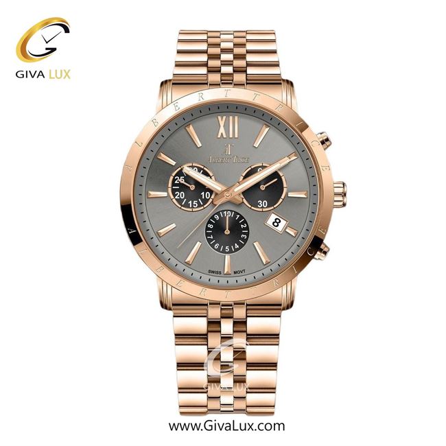 ساعت مچی اورجینال مردانه آلبرت ترایس سه موتوره کرنوگراف رزگلد | رزگلد| طوسی| کد رفرنس AT20309