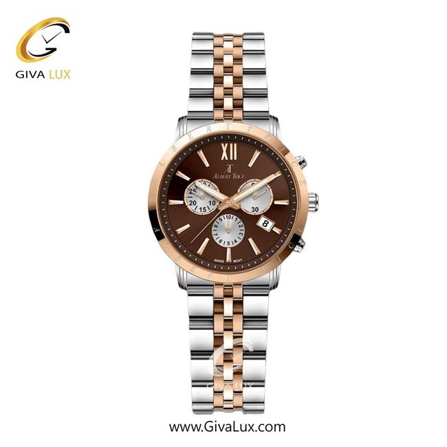 ساعت مچی اورجینال زنانه آلبرت ترایس سه موتوره کرنوگراف رزگلد | رزگلد-نقره ای| قهوه ای| کد رفرنس AT20310