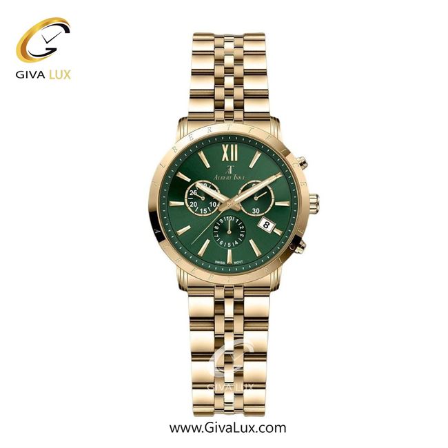 ساعت مچی اورجینال زنانه آلبرت ترایس سه موتوره کرنوگراف طلایی | طلایی| سبز یشمی تیره| کد رفرنس AT20310