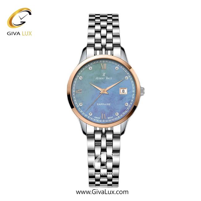 ساعت مچی اورجینال زنانه آلبرت ترایس رزگلد | نقره ای| آبی-سفید| کد رفرنس AT20314