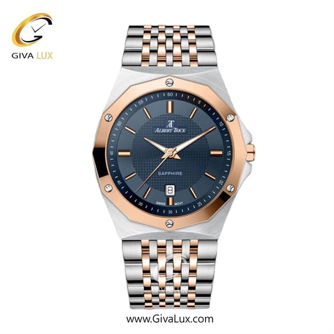 ساعت مچی اورجینال مردانه آلبرت ترایس رزگلد | نقره ای-رزگلد| سرمه ای| کد رفرنس AT20319