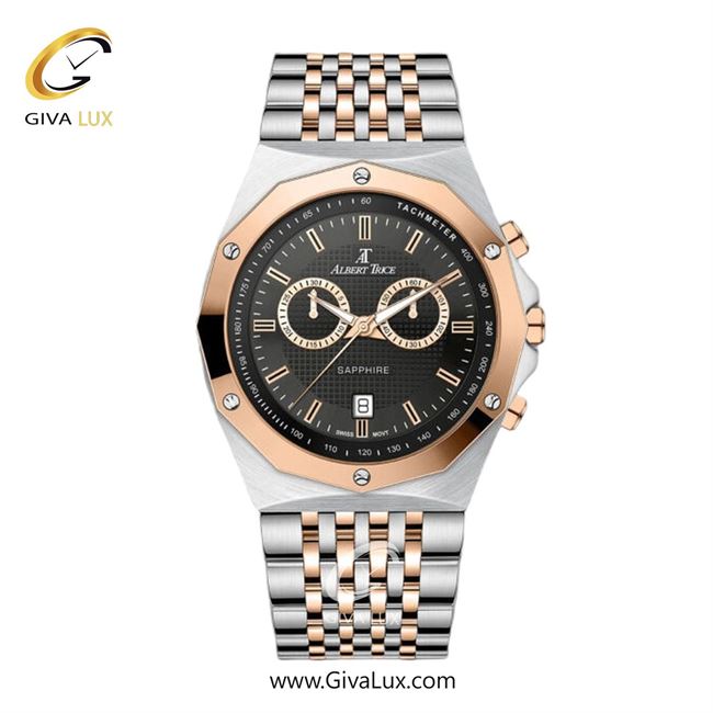 ساعت مچی اورجینال مردانه آلبرت ترایس سه موتوره کرنوگراف رزگلد | نقره ای-رزگلد| مشکی| کد رفرنس AT20321