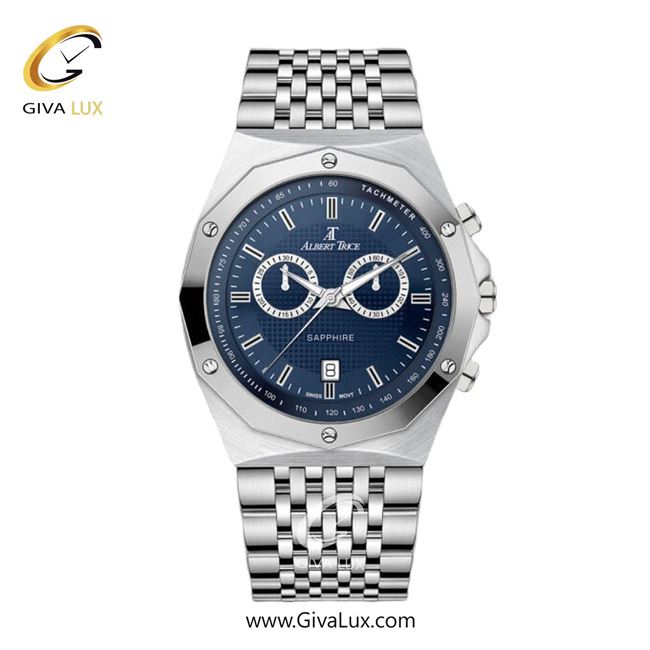 ساعت مچی اورجینال مردانه آلبرت ترایس سه موتوره کرنوگراف نقره ای | نقره ای| آبی| کد رفرنس AT20321