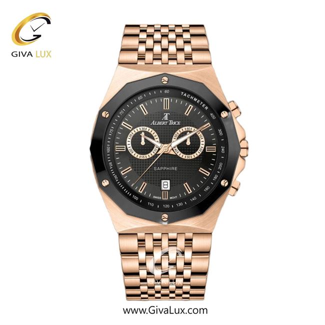 ساعت مچی اورجینال مردانه آلبرت ترایس سه موتوره کرنوگراف مشکی | رزگلد| مشکی| کد رفرنس AT20321