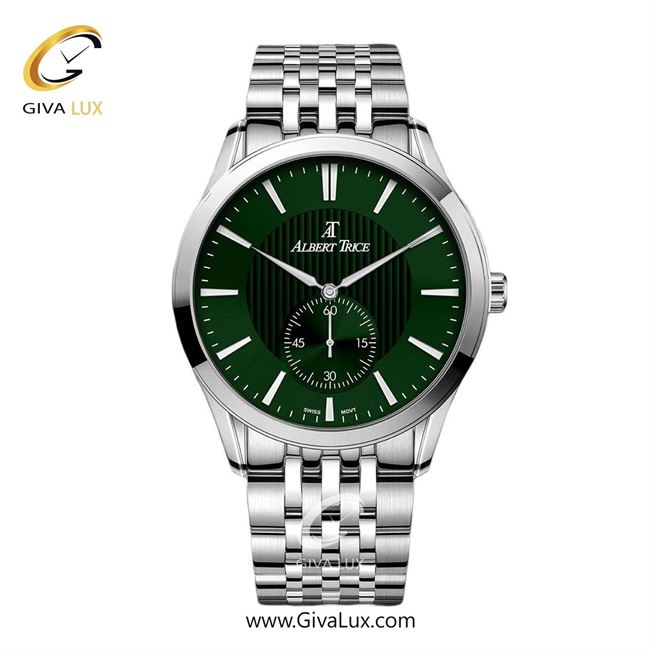 ساعت مچی اورجینال مردانه آلبرت ترایس دو موتوره زیر ثانیه نقره ای | نقره ای| سبز| کد رفرنس AT20333