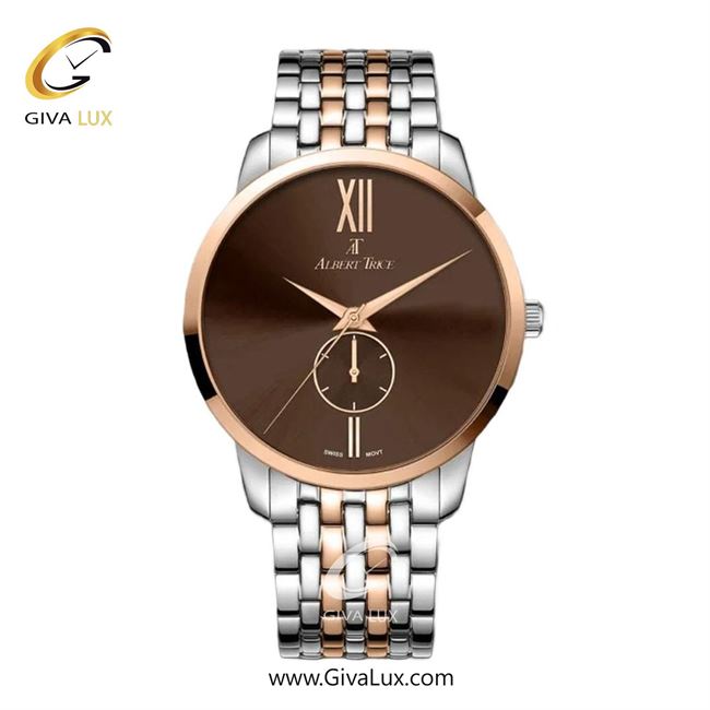 ساعت مچی اورجینال مردانه آلبرت ترایس دو موتوره زیر ثانیه رزگلد-نقره ای | نقره ای-رزگلد| قهوه ای| کد رفرنس AT20337