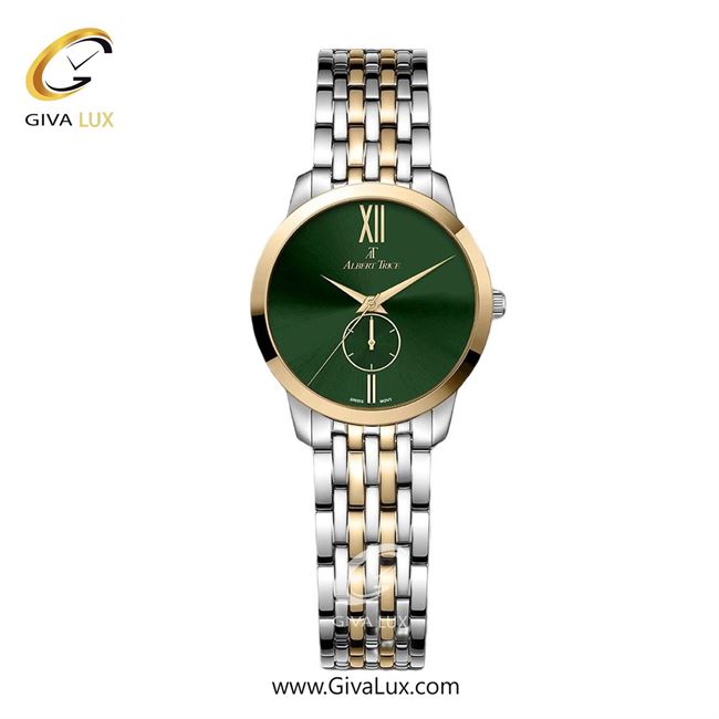 ساعت مچی اورجینال زنانه آلبرت ترایس دو موتوره زیر ثانیه طلایی | نقره ای-طلایی| سبز یشمی تیره| کد رفرنس AT20338