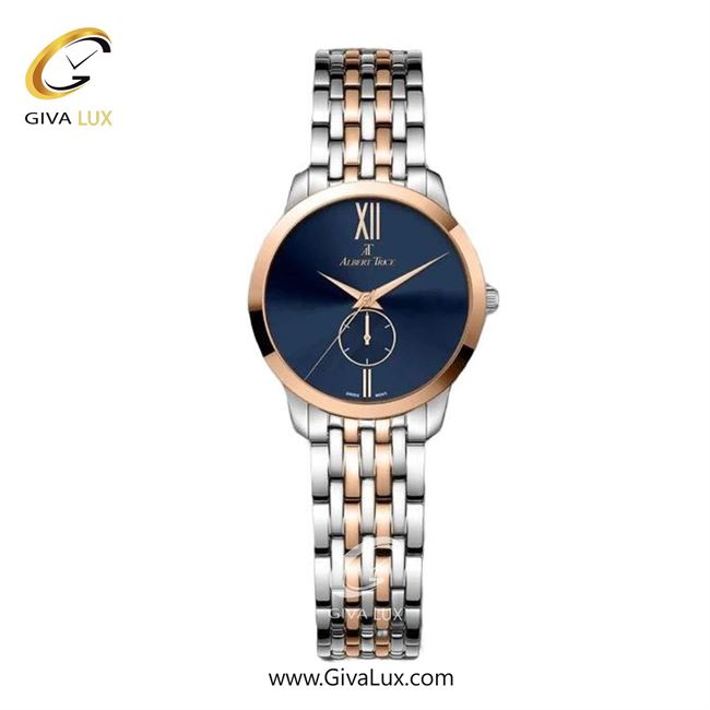 ساعت مچی اورجینال زنانه آلبرت ترایس دو موتوره زیر ثانیه رزگلد | رزگلد-نقره ای| سرمه ای| کد رفرنس AT20338