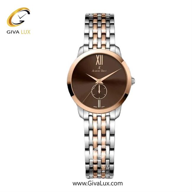 ساعت مچی اورجینال زنانه آلبرت ترایس دو موتوره زیر ثانیه رزگلد | نقره ای-رزگلد| قهوه ای| کد رفرنس AT20338