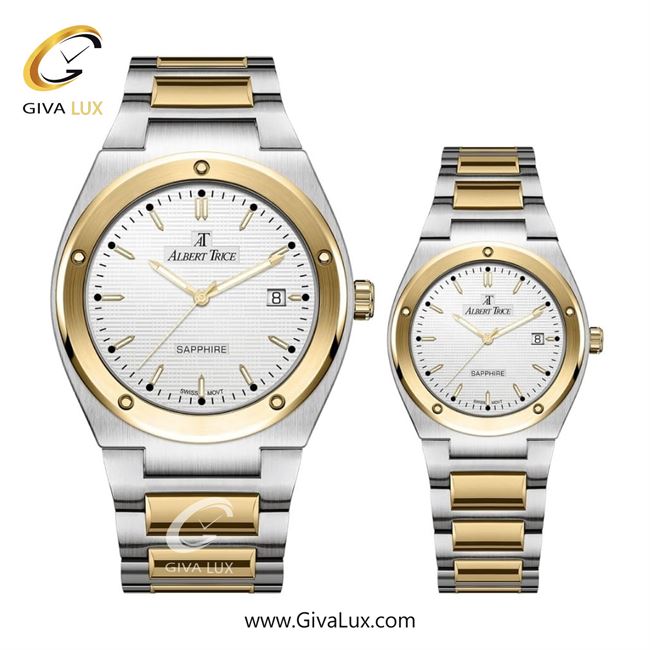 ساعت مچی اورجینال ست آلبرت ترایس  طلایی | طلایی-نقره ای| سفید| کد رفرنس زنانه:AT20344 ، مردانه:AT20343