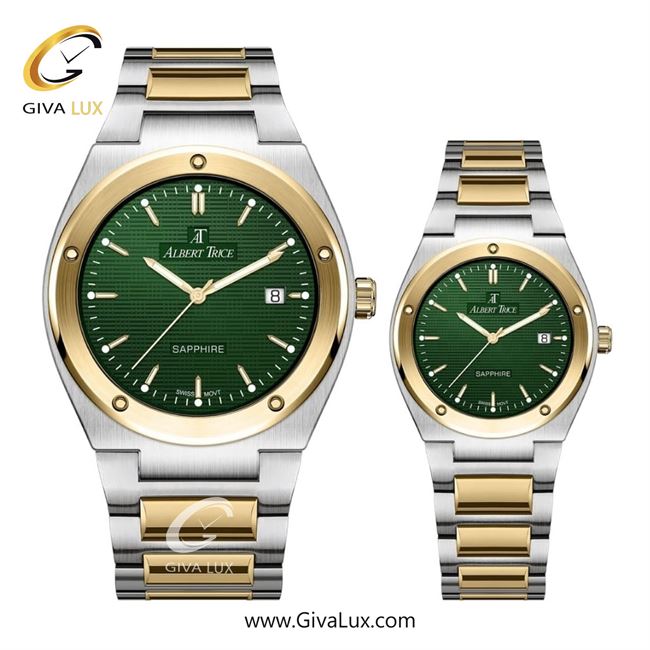 ساعت مچی اورجینال ست آلبرت ترایس  طلایی | طلایی-نقره ای| سبز| کد رفرنس زنانه:AT20344 ، مردانه:AT20343