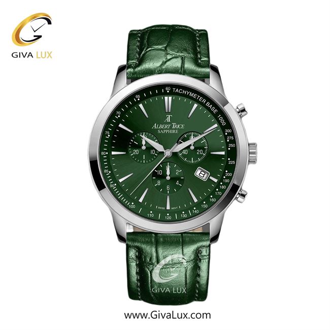 ساعت مچی اورجینال مردانه آلبرت ترایس سه موتوره کرنوگراف نقره ای | سبز| سبز| کد رفرنس AT20345