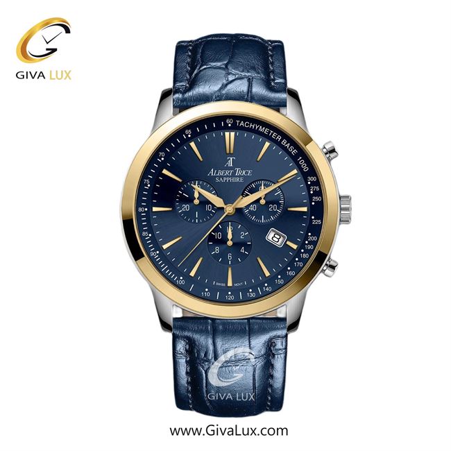 ساعت مچی اورجینال مردانه آلبرت ترایس سه موتوره کرنوگراف طلایی | سرمه ای| سرمه ای| کد رفرنس AT20345