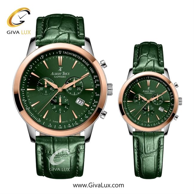 ساعت مچی اورجینال ست آلبرت ترایس سه موتوره کرنوگراف رزگلد | سبز| سبز| کد رفرنس زنانه:AT20346 ، مردانه:AT20345