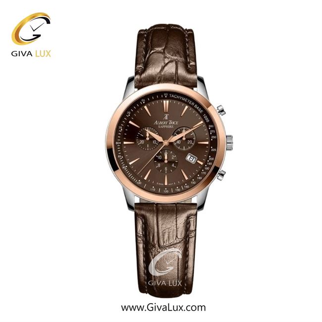 ساعت مچی اورجینال زنانه آلبرت ترایس سه موتوره کرنوگراف رزگلد | قهوه ای| قهوه ای| کد رفرنس AT20346
