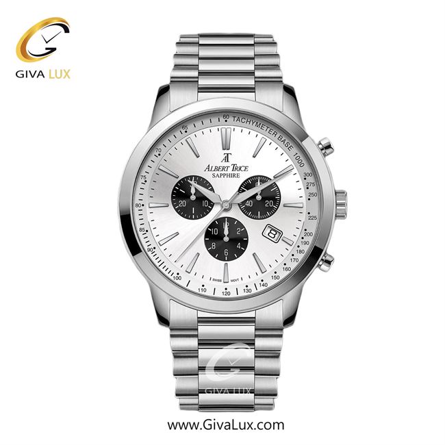 ساعت مچی اورجینال مردانه آلبرت ترایس سه موتوره کرنوگراف نقره ای | نقره ای| نقره ای| کد رفرنس AT20347