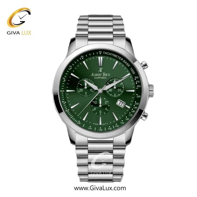 ساعت مچی اورجینال مردانه آلبرت ترایس سه موتوره کرنوگراف نقره ای | نقره ای| سبز| کد رفرنس AT20347