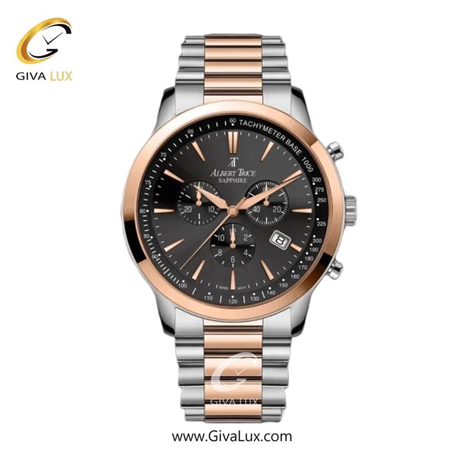 ساعت مچی اورجینال مردانه آلبرت ترایس سه موتوره کرنوگراف رزگلد | نقره ای-رزگلد| مشکی| کد رفرنس AT20347