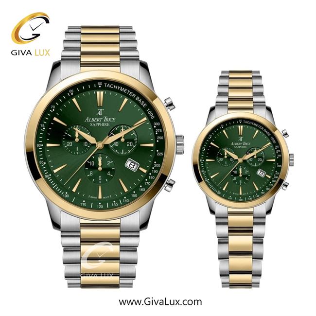 ساعت مچی اورجینال مردانه آلبرت ترایس سه موتوره کرنوگراف نقره ای | طلایی-نقره ای| سبز| کد رفرنس زنانه:AT20348 ، مردانه:AT20347