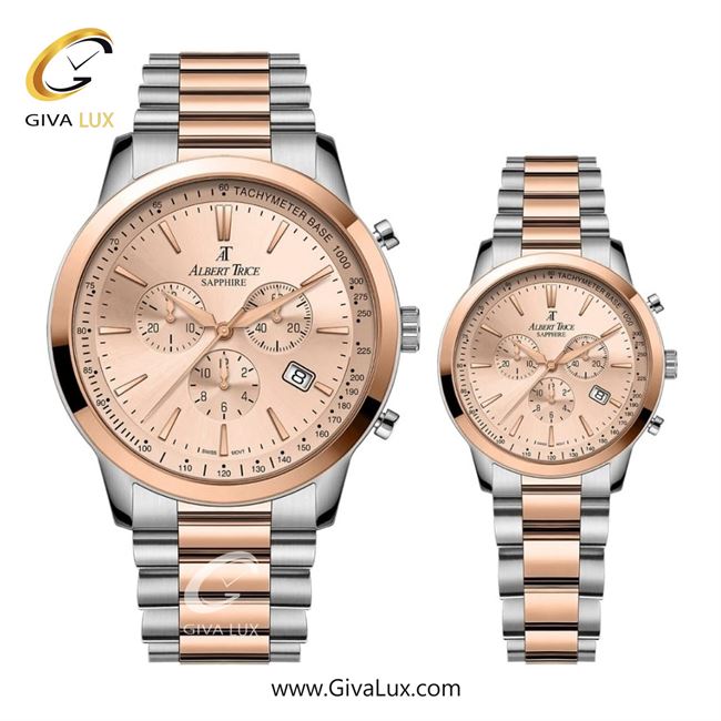 ساعت مچی اورجینال مردانه آلبرت ترایس سه موتوره کرنوگراف رزگلد | رزگلد-نقره ای| رزگلد| کد رفرنس زنانه:AT20348 ، مردانه:AT20347