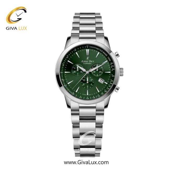 ساعت مچی اورجینال زنانه آلبرت ترایس سه موتوره کرنوگراف نقره ای | نقره ای| سبز| کد رفرنس AT20348