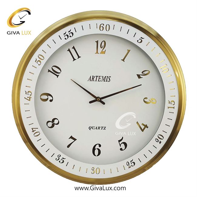 ساعت دیواری اورجینال آرتمیس آلیاژ فلزی طلایی| کد رفرنس 90016، مدل: 2037GoldWhite