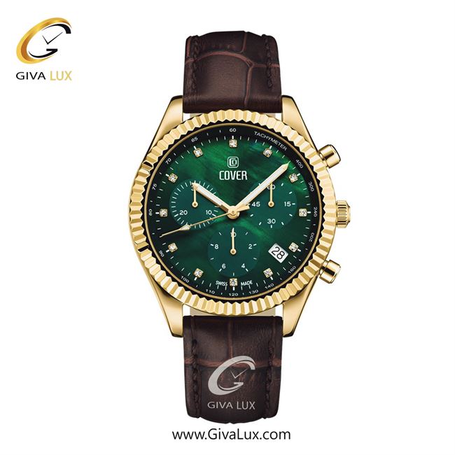 ساعت مچی اورجینال زنانه کاور سه موتوره کرنوگراف طلایی | قهوه ای| سبز یشمی تیره| کد رفرنس CO207.08