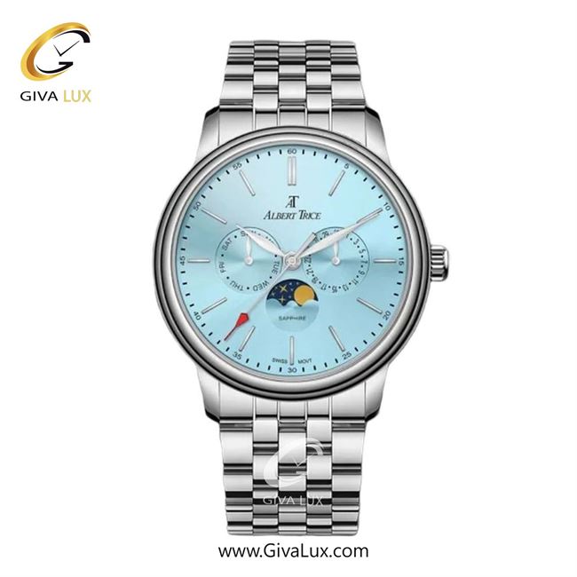 ساعت مچی اورجینال مردانه آلبرت ترایس سه موتوره فول تایم نقره ای | نقره ای| آبی| کد رفرنس AT20700