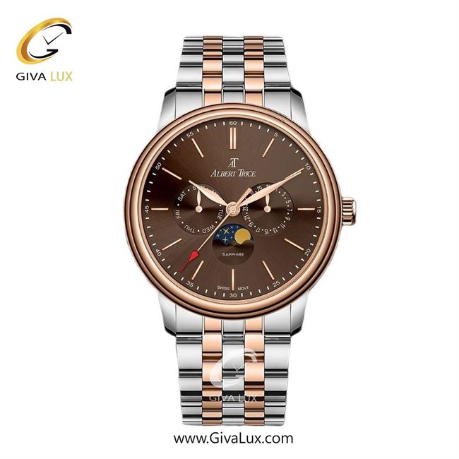 ساعت مچی اورجینال مردانه آلبرت ترایس سه موتوره فول تایم رزگلد | رزگلد-نقره ای| قهوه ای| کد رفرنس AT20700