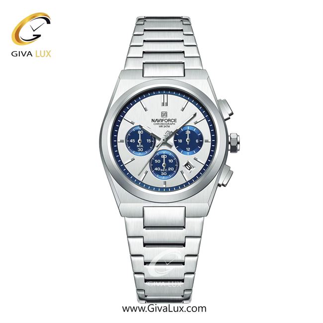 ساعت مچی اورجینال ناوی فورس زنانه سه موتوره کرنوگراف نقره ای | نقره ای | نقره ای-آبی | کد رفرنس NF8048-S/BE/S