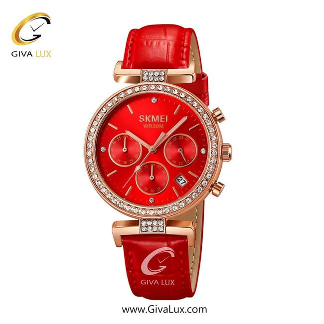 ساعت مچی اورجینال زنانه اسکمی (Skmei) سه موتوره کرنوگراف رزگلد | قرمز| قرمز| کد رفرنس 2089