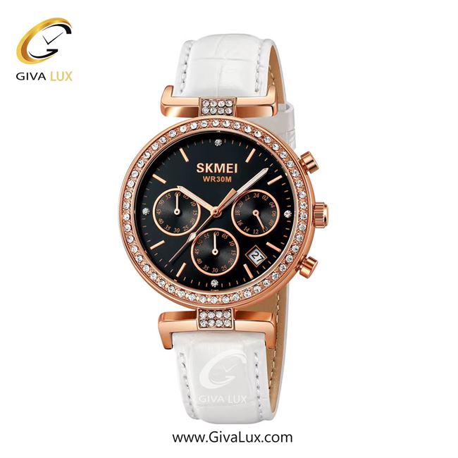 ساعت مچی اورجینال زنانه اسکمی (Skmei) سه موتوره کرنوگراف رزگلد | سفید| مشکی| کد رفرنس 2089