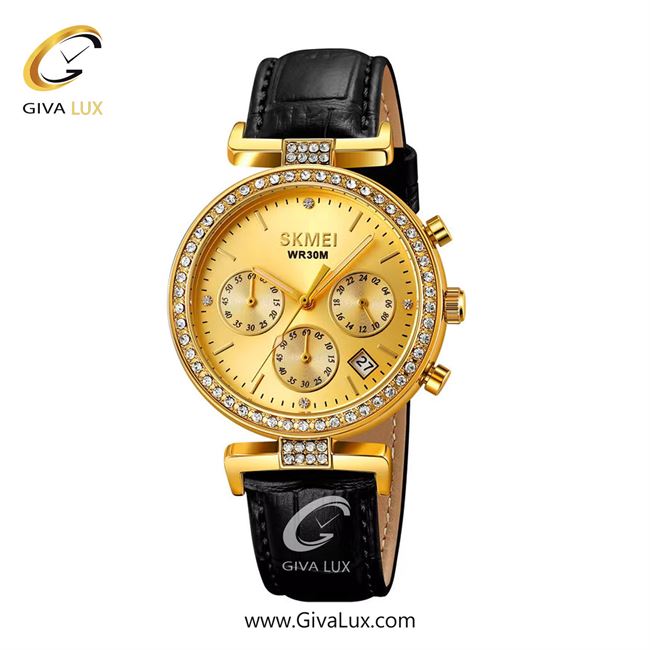 ساعت مچی اورجینال زنانه اسکمی (Skmei) سه موتوره کرنوگراف طلایی | مشکی| طلایی| کد رفرنس 2089