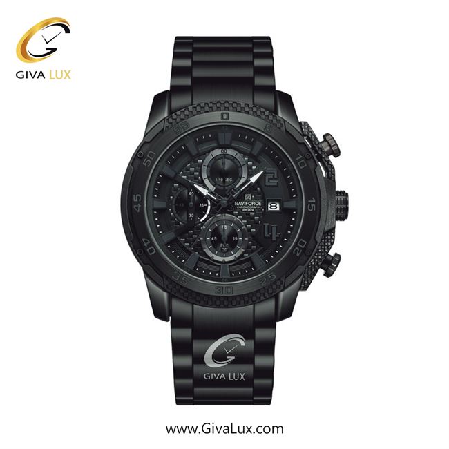 ساعت مچی اورجینال مردانه ناوی فورس|Naviforce|نوی فورس|نیوی فورس سه موتوره کرنوگراف مشکی | مشکی| طوسی| کد رفرنس NF8047 B/GY/B
