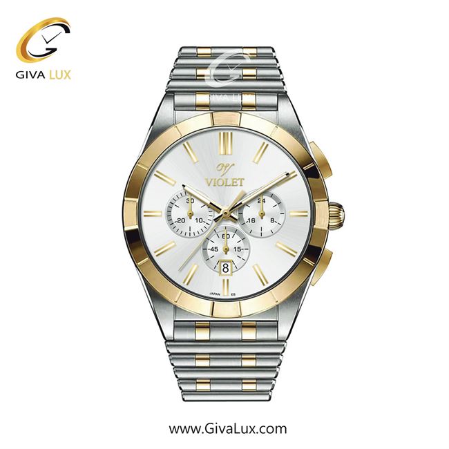ساعت مچی اورجینال مردانه ویولت VIOLET سه موتوره کرنوگراف طلایی-نقره ای | نقره ای-طلایی| سفید| کد رفرنس 0613/2