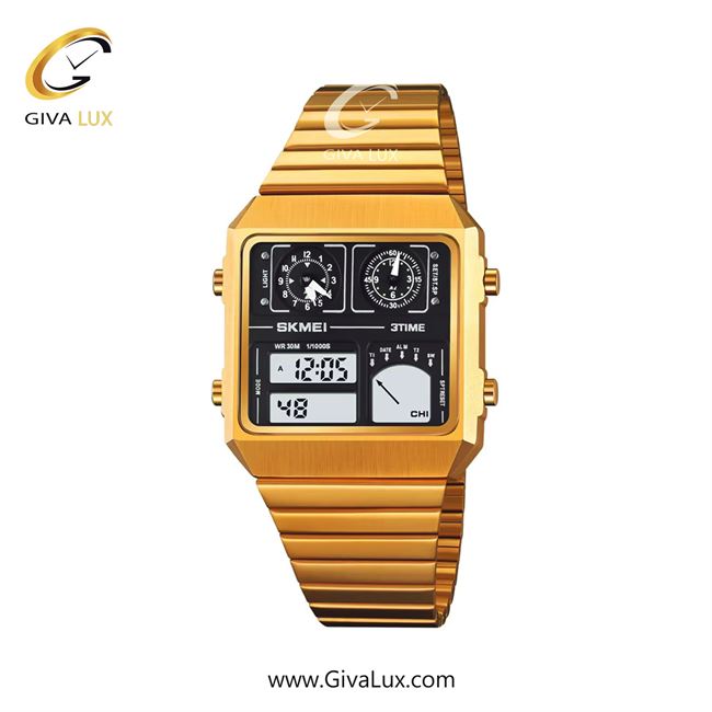 ساعت مچی اورجینال مردانه اسکمی (Skmei) سه زمانه طلایی | طلایی| مشکی| کد رفرنس 2198GD