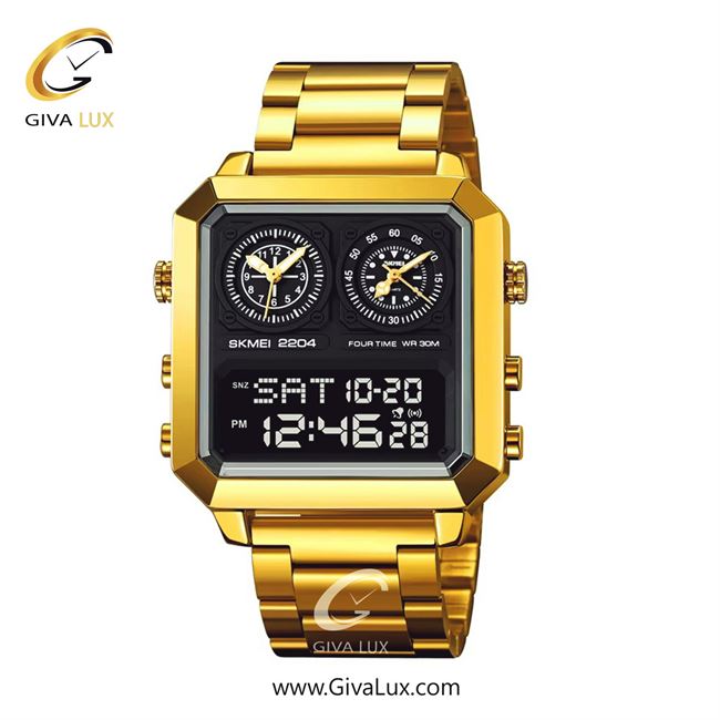 ساعت مچی اورجینال مردانه اسکمی (Skmei) چهار زمانه طلایی | طلایی| مشکی| کد رفرنس 2204