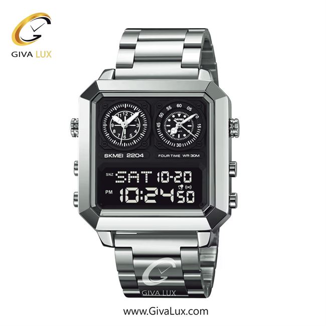 ساعت مچی اورجینال مردانه اسکمی (Skmei) چهار زمانه نقره ای | نقره ای| مشکی| کد رفرنس 2204
