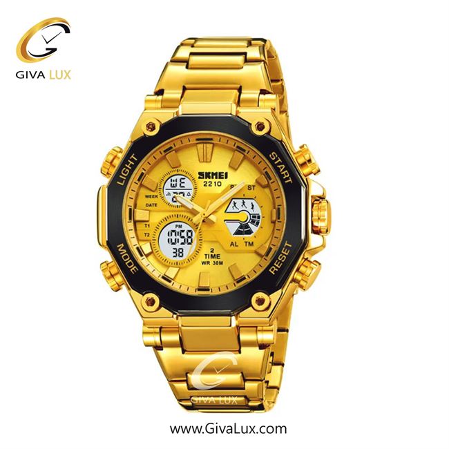 ساعت مچی اورجینال مردانه اسکمی (Skmei) دو زمانه مشکی | طلایی| طلایی| کد رفرنس 2210
