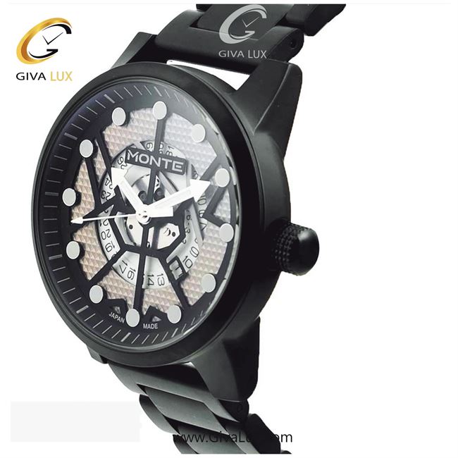 پک کادویی ساعت مچی مردانه بند استیل مشکی مونته با بند اضافه چرمی M751340 BW 22116-2.jpg