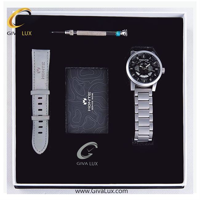 پک کادویی ساعت مچی مردانه بند استیل مونته با بند اضافه چرمی M751340 GRAYWB 22119-4.jpg