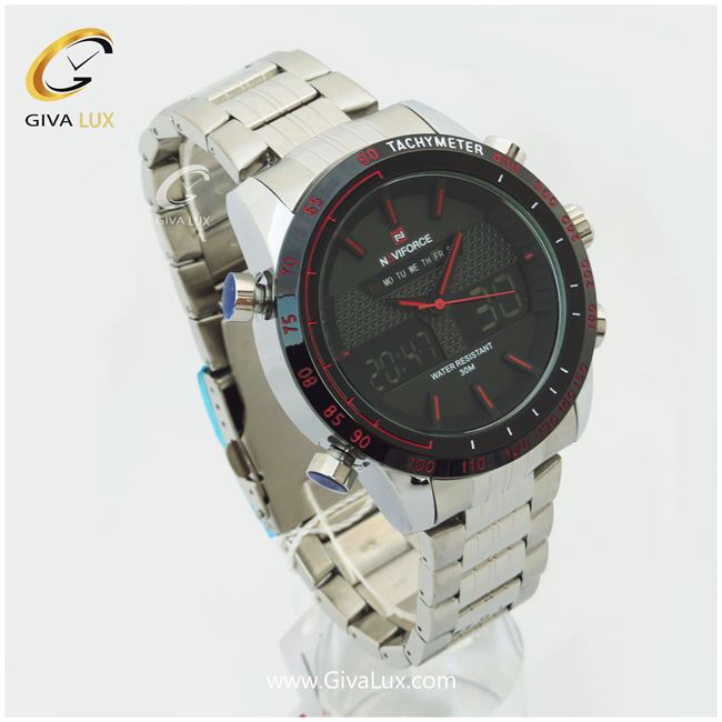 ساعت مچی اورجینال مردانه ناوی فورس|Naviforce|نوی فورس|نیوی فورس دو زمانه نقره ای | نقره ای| مشکی| کد رفرنس NF9024M