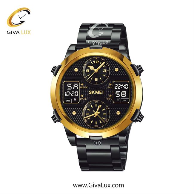 ساعت مچی اورجینال مردانه اسکمی (Skmei) چهار زمانه طلایی | مشکی| طلایی-مشکی| کد رفرنس 2212SGDBK