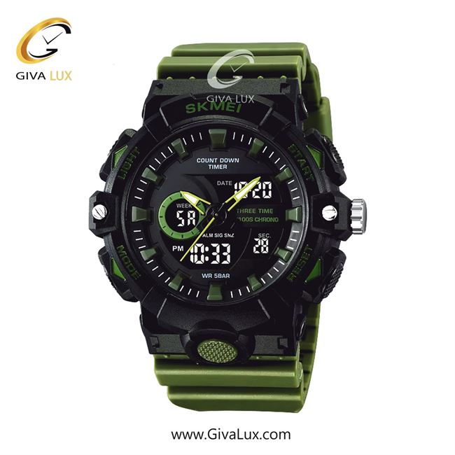 ساعت مچی مردانه اسکمی (Skmei) دو زمانه مشکی | سبز| مشکی| کد رفرنس 2225GN