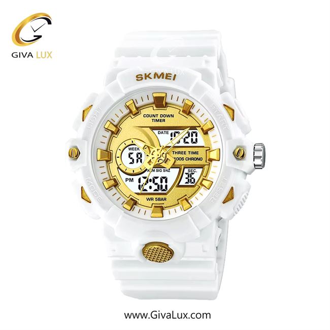 ساعت مچی مردانه اسکمی (Skmei) دو زمانه سفید | سفید| طلایی| کد رفرنس 2225WT