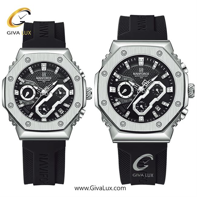 ساعت مچی اورجینال ناوی فورس ست سه موتوره کرنوگراف نقره ای | مشکی | مشکی | کد رفرنس NF8035-B/GY/B