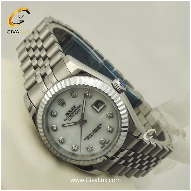 ساعت مچی مردانه فول استیل رولکس مدل دیت جاست نقره ای | نقره ای| سفید صدفی|