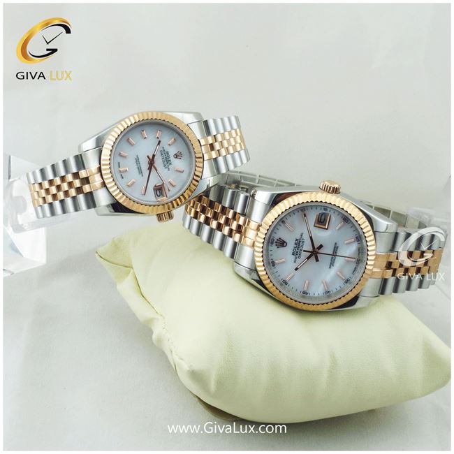 ساعت مچی ست فول استیل رولکس مدل دیت جاست رزگلد | رزگلد| سفید صدفی|