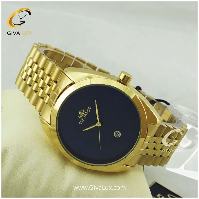 ساعت مچی مردانه بند فلزی طلایی مدل الگانس