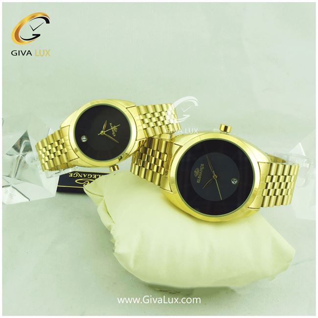 ساعت مچی ست زنانه و مردانه بند فلزی طلایی الگانس